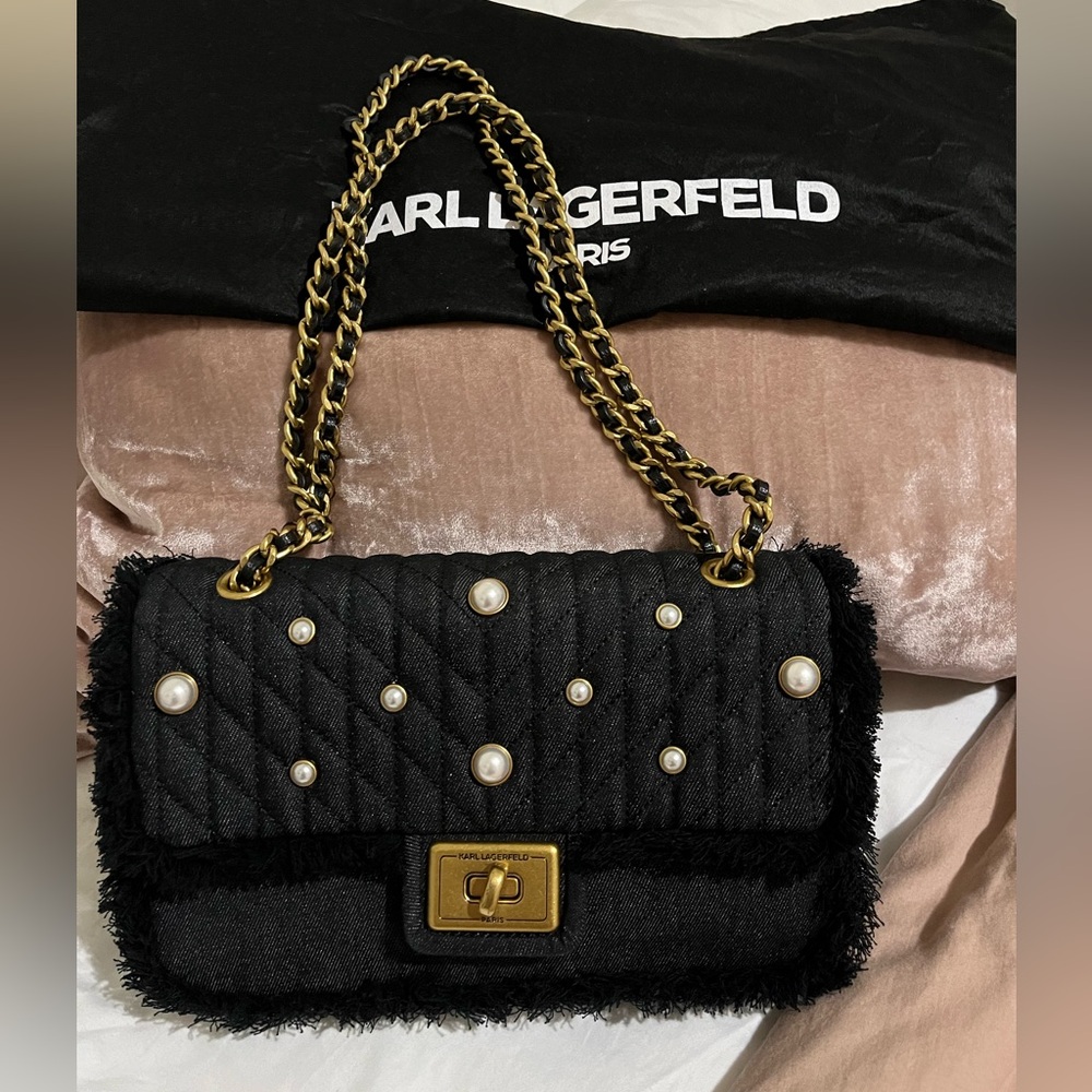 Karl Lagerfeld Paris Agyness Denim Shoulder Bag Pearl.